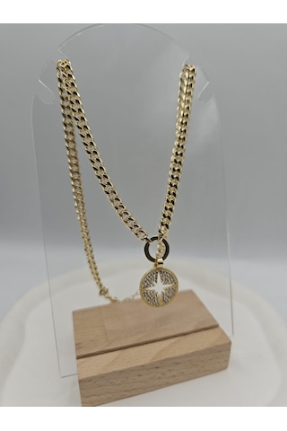 14k Altın Kaplama Gurmet Zincirli Mina Kolye Altın