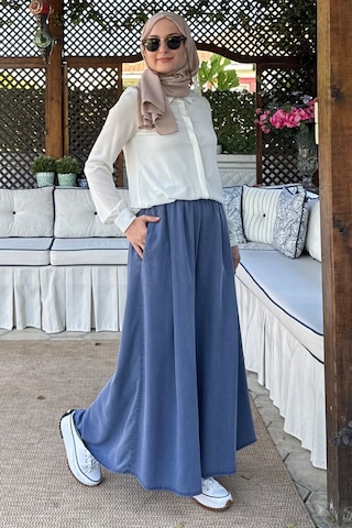 Rabia Şamlı Vera Etekli Pantolon Mavi Normal