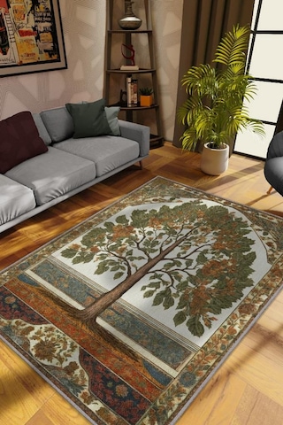 Homshtag Art Deco Kavak Ağacı Vintage Halı Görünümlü Dijital Baskı Renkli Halı,rustik Çiçekli Halı Çok Renkli