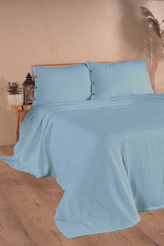 Tek Kişilik Saç Örgü Pike Seti Yatak Örtüsü Takımı 1 Adet Yastık Kılıfı 160 X 220 Cm Mavi