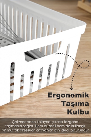4'lü Modüler Kaşıklık Seti - Mutfak Düzenleyici Çekmece İçi Organizer Bıçaklık Kepçelik Beyaz Beyaz