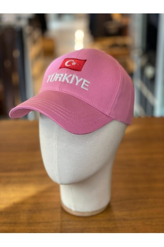 Türkiye Bayrak Nakışlı Pamuklu Unisex Cap Şapka Pembe
