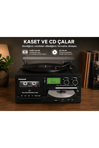 Dosound Tr-17 Ahşap Çok Fonksiyonlu Pikap Kaset Cd Usb Bluetooth Müzik Sistemi 1 Adet