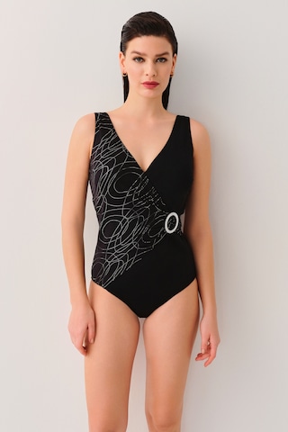 Suwen Lenora Kruvaze Toparlayıcı Mayo Sb25170900900 Siyah Simli Siyah