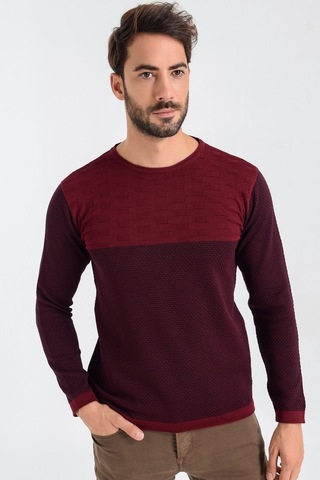 Heyss Bisiklet (Sosis) Yaka Bordo Erkek Triko Kazak Bordo