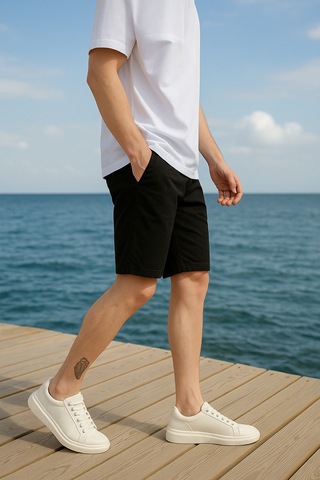 Pobudo Siyah Renk Pamuk Kumaş Chino Erkek Şort 2025-1785 Siyah