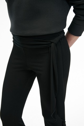Grımelange AYSHUR Kadın Esnek Kumaşlı Kemer Detaylı Geniş Paçalı Slim Fit Siyah Pantolon