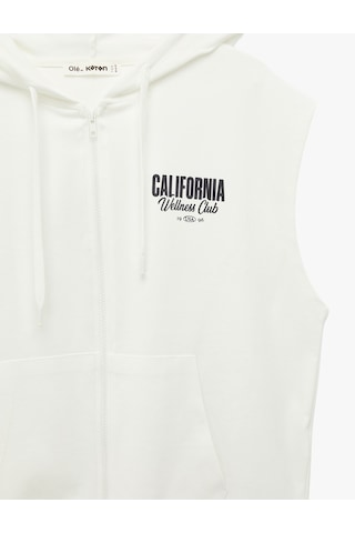 Koton Arkası Baskılı Fermuarlı Cep Detaylı Kapüşonlu Kolsuz Sweatshirt Ekru 6sal30039ık Ekru