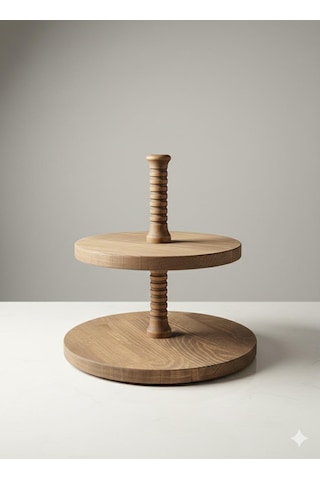 2 Katlı Ahşap Kek Kurabiye Sunumluk ,2 Katlı Doğal Ahşap Stant 28x28