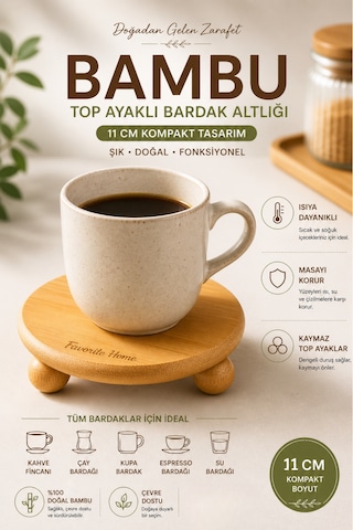 Bambu Top Ayaklı Bardak Altlığı 11 Cm Doğal Ahşap Sunumluk Isıya Dayanıklı Mini Stand