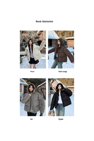 Kadınlar İçin Kore Kısa Tüylü Pamuklu Ceket Kışlık Tüylü Pamuklu Ceket Kahve