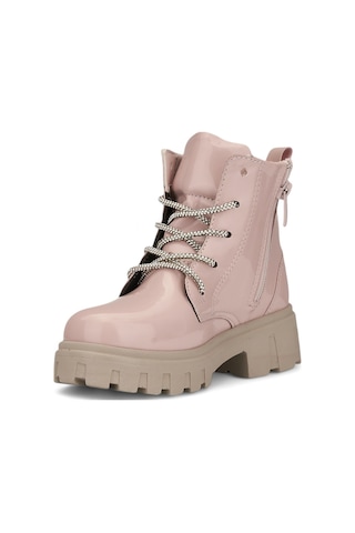 Günlük Çocuk Bot Rugan Çiçekli Taşlı Bağcıklı Fermuarlı Rugan Kalın Tıtrıklı Taban Bootie 600 Pudra - Rugan Pudra