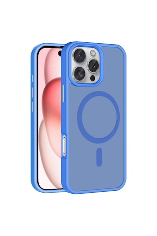 Apple Uyumlu iPhone 16 Pro Kılıf M-safe Şarj Özellikli Mat Arka Yüzey Zore Sio Kapak Mavi