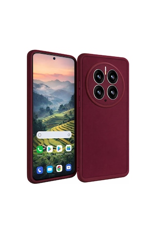 Huawei Mate 50 Pro Uyumlu Kamera Çıkıntılı Mat Silikon Telefon Kılıfı Bordo