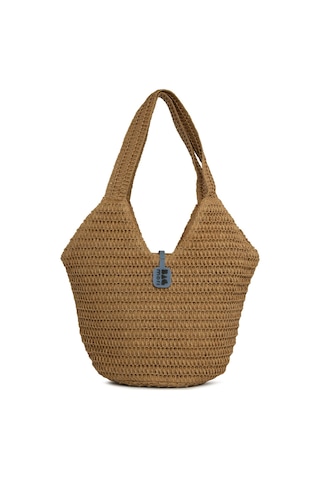 Bagmori Oval Kova Hasır Tote Çanta Vizon