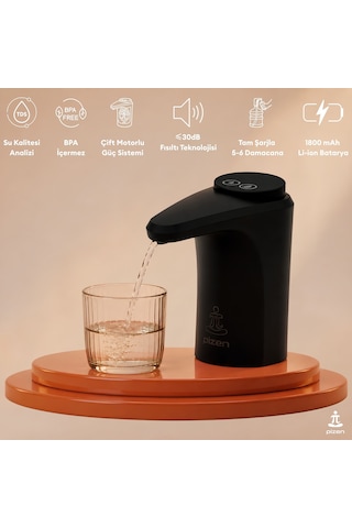 Pizen Flow Şarjlı Otomatik Damacana Su Pompası Tds Ölçer 250ml 500ml 1l 2l Ölçü Özellikli Siyah