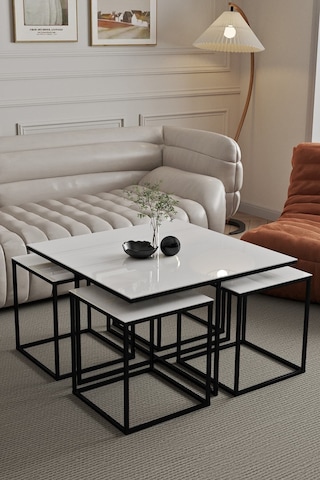 4+1 Siyah Kaplama Beyaz 10 Mm Glossmax Parlak Mdf Orta Sehpa