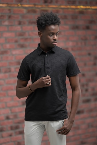 Advante Regular Fit Likralı Kendinden Desenli Polo Yaka T-shirt Siyah