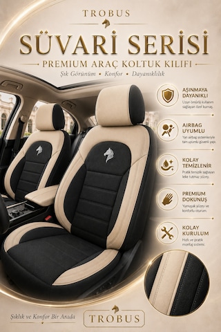 Peugeot Bibper 2008-2019 Uyumlu Süvari Serisi Siyah Bej Oto Koltuk Kılıfı