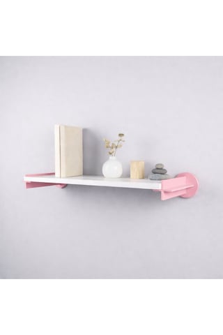 Basartstudio Dekoratif Modern Duvar Rafı - 3d Tasarım Kırmızı Destekli Kitaplık Ve Obje Rafı Pembe