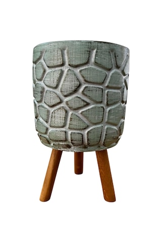 Bitki Tasarımı Ev Dekorasyon Yeşil Eskitme Taş Desen Beton Saksı Ayaklı Çiçeklik Saksılık