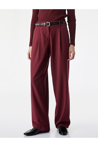 Koton Kemerli Yan Cepli Bol Kesim Geniş Paça Kumaş Pantolon Bordo 7wak40021pw