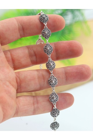 Yuvarlak Model Yöresel Hasır Motifli Gümüş Kadın Bileklik 201025255 Gümüş
