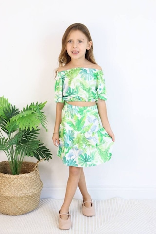 Carmen Yaka Madonna Desenli Etekli Takım - Bahar Esintisi Tropikal Rüzgar Etekli Takım Çok Renkli