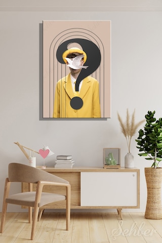 Dikeytekli Kanvas Tablo Modern Ev Kafe Ofis Pop Art Yüzünde Kuş Olan Adam 2200