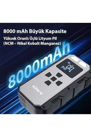 4 İn 1 8000mah Lastik Şişirme Pompası Ve Starter Akü Takviye Seti 180w 12v - Mh-hs3748-9150