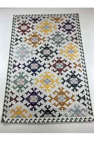 Kaymaz Tabanlı Yıkanabilir Dijital Baskı Çocuk Halısı Kilim Desen Çok Renkli