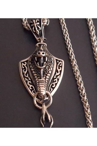 Üç Boyutlu Tasarım Gotik Tarz Kobra Yılan Kolye Gümüş
