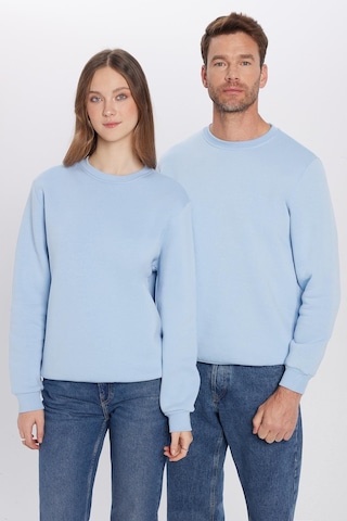 Tudors Unisex Oversize Geniş Kesim Pamuklu Yumuşak Dokulu İçi Polarlı Basic Mavi Bisiklet Yaka Sweatshirt-31984 Mavi