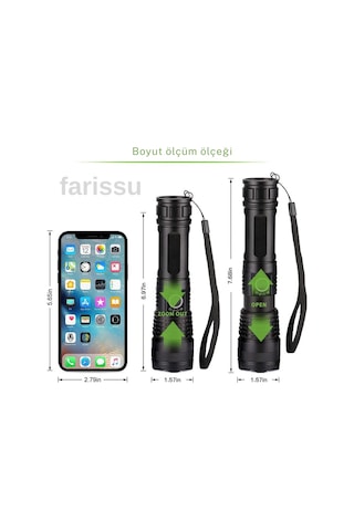 Süper Parlak Ve Suya Dayanıklı Small Sun Sm-771 El Feneri - 700 Metre Menzil Siyah