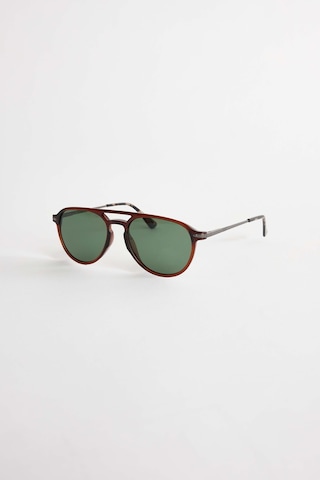 Unisex Oval Kahverengi Çerçeve Çift Köprülü Güneş Gözlüğü-33298 Çok Renkli
