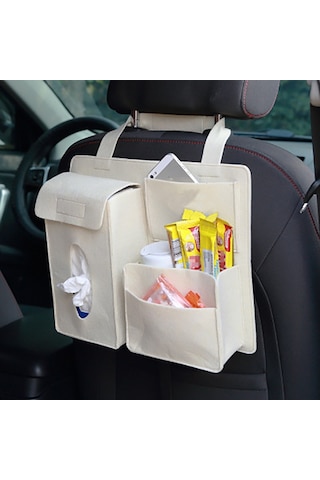 Keçe Araba Saklama Çantası Araba Arka Koltuk Asılı Organizatör Çantası Bej