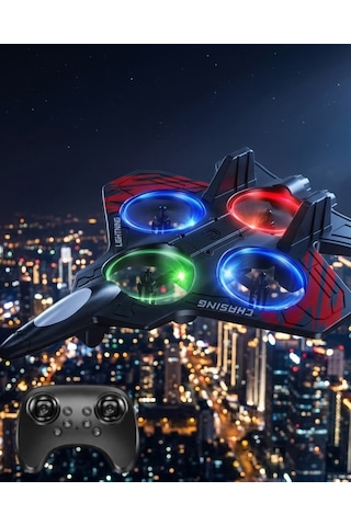 Led Işıklı Uzaktan Kumandalı Drone Fighter Jet Tasarımlı 360 Derece Dönebilen Oyuncak Uçak - Lisinya
