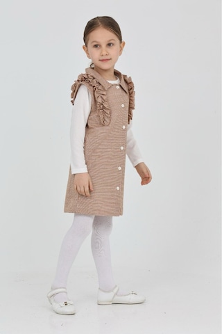 Kız Çocuk Omuz Fırfırlı 2'li Elbise Elbise+bady Bluz 12181 Açık Kahve Açık Kahverengi