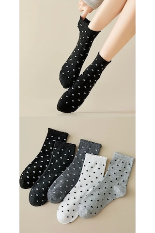 Trampler 5 Çift Kadın Puantiyeli Uzun Çorap Kadın Kolej Çorap Çok Renkli