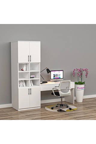 Gloss Dolaplı Çalışma Masası Mdf Beyaz