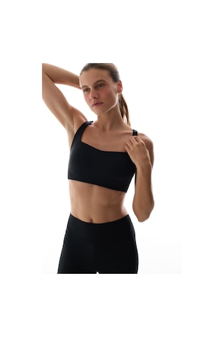 Penti Siyah Stretch360  Orta Destek Çapraz Sırt Detaylı Kaydırmaz Askılı Cross Back Spor Sütyeni