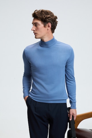 Grimelange REBEL Erkek Yarım Balıkçı Yaka Basic Slim Fit Triko Mavi Kazak