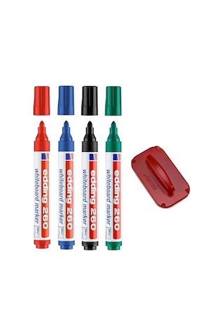 Edding 260 4Lü Beyaz Yazı Tahtası Kalemi +Tahta Silgisi