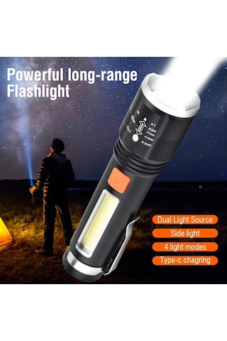 Gold Orion Km-102 4 Modlu Tip-c Şarjlı Zoomlu Taktikal El Feneri Açık Gri