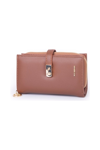 Nas Bag Kadın Orta Boy Kartlık Kağıt Para Ve Bozuk Para Tasarımına Sahip Taba Dona 16x9 Cm Taba
