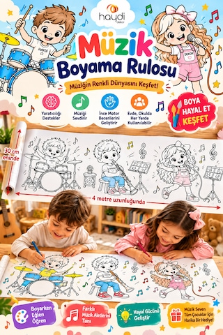 Haydi Dekor Haydi Dekor Müzik Aletlerini Boyuyorum Boyama Rulosu 30 Cm X 4 Metre Haydi & Dekor Eğitici Müzik Aletleri Boyama