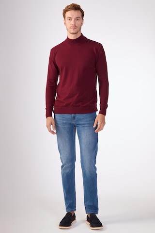 Dufy %100 Pamuk Düz Erkek Triko - Slim Fit Bordo