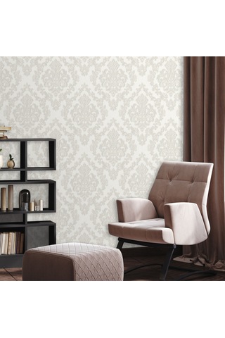 Adawall Zengin Damask Desen Duvar Kağıdı Rococo 1405-1/15, Açık Krem, 1.06x15.6m - 16.5m²