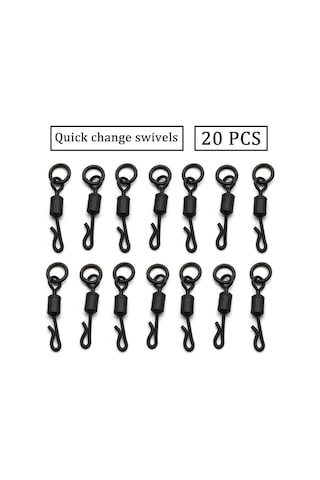 20 Adet Hızlı Değişim Esnek Halka Fırdöndüler Halka Kanca İle Boyutu 8 Sazan Balıkçılık Aksesuarları Qc Kwik Fırdöndüler Chod Ronnie Rig Mat Siyah