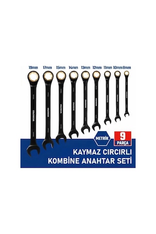 Workpro Wp202602 8-19mm 9 Parça Cr-v Profesyonel Cırcır Kombine Anahtar Takımı + Bez Taşıma Kılıfı Fr Wp202602
